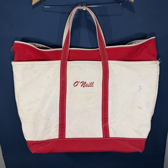 L.L. Bean Handbags - LL Bean Boat and Tote Red Trim White Canvas Tote Bag XL Zipper Top USA Made